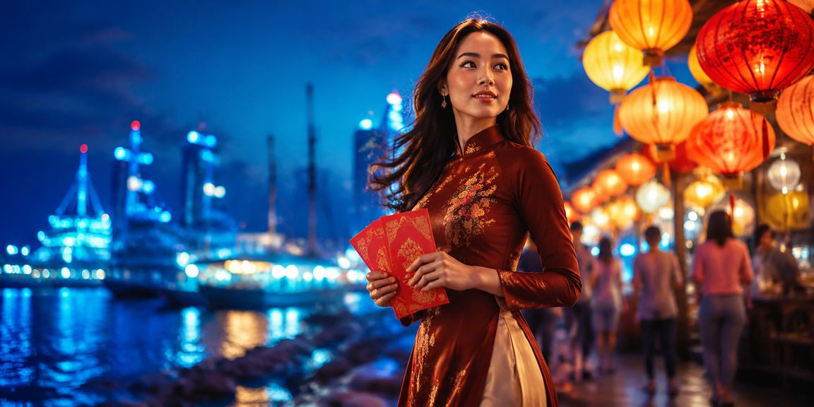 Người dùng Đà Nẵng chơi game trên điện thoại tại chợ đêm bên bờ biển